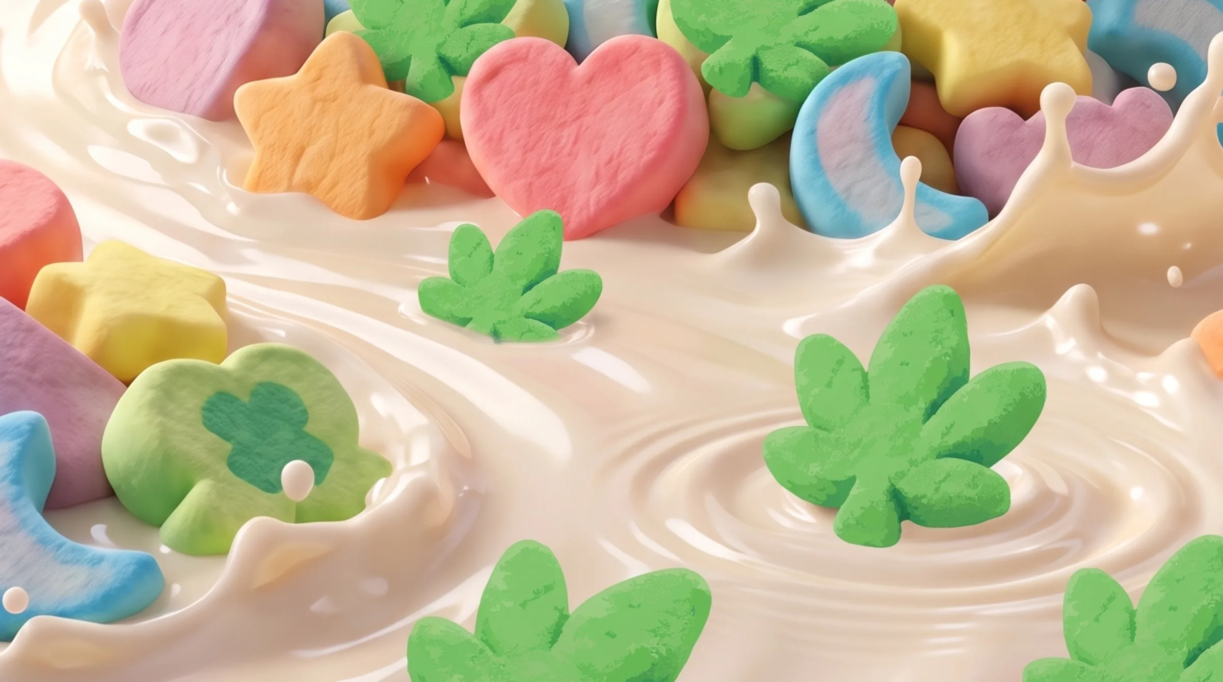 Heart, star and moon cereal marshmallows in milk