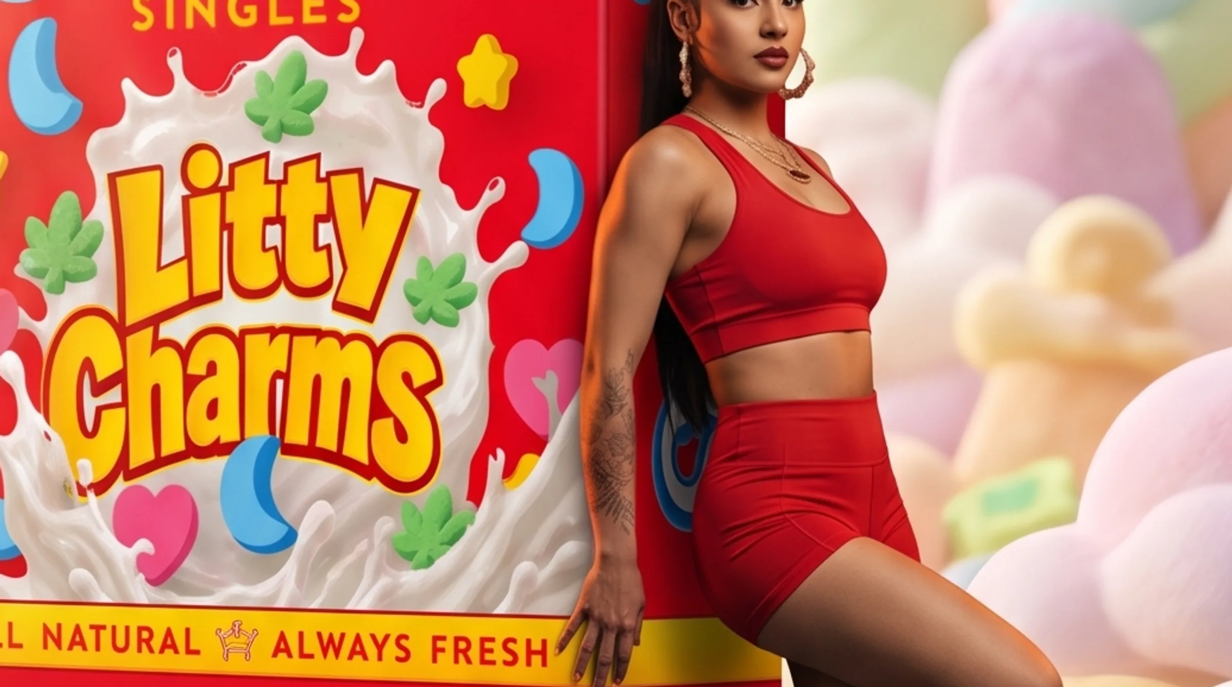 Leaning on the Litty Charms box in a marshmallow world