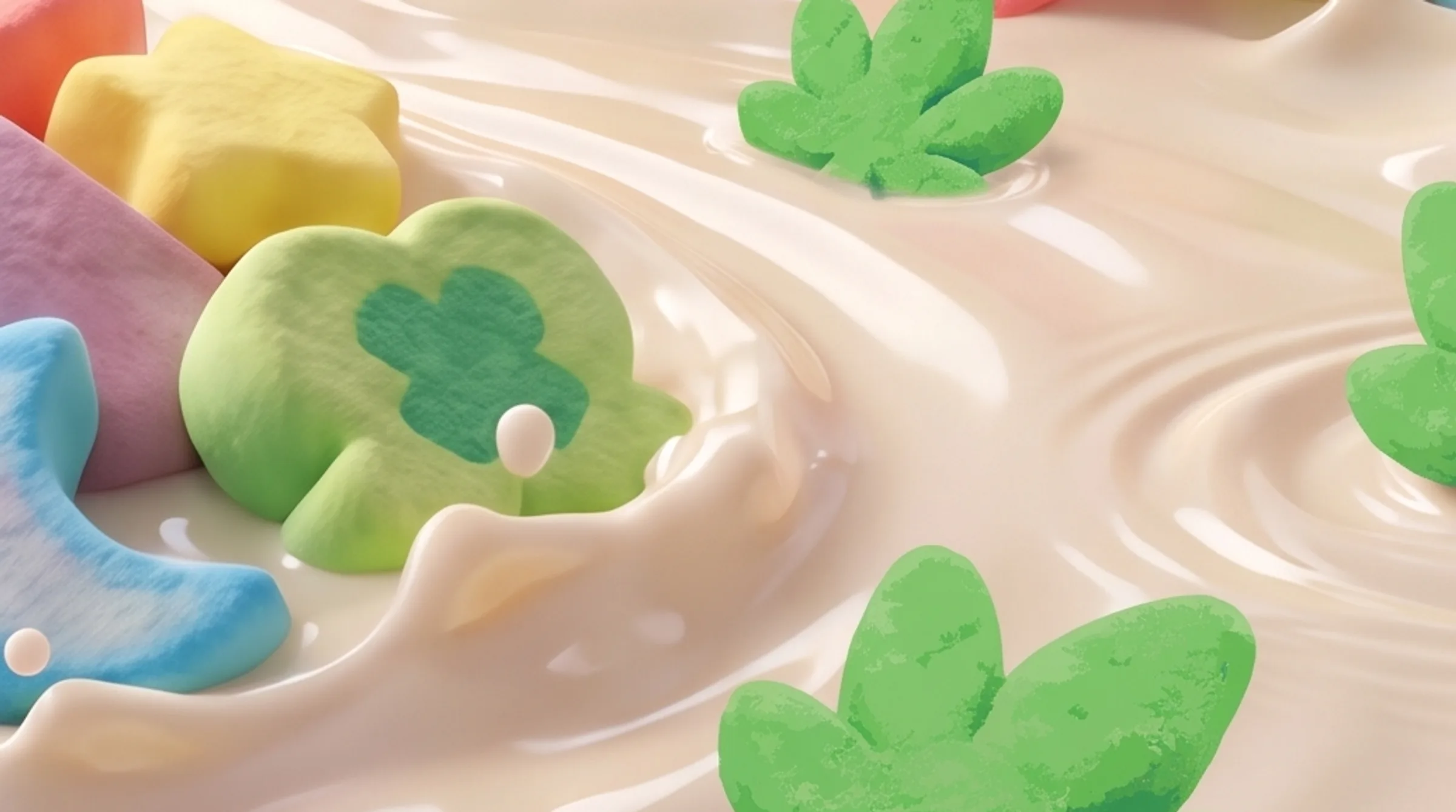Milk splashing over cereal marshmallows